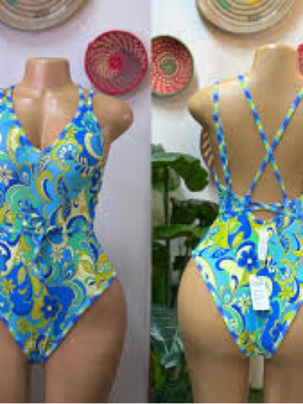 Cupshe Women's Boho Wavy Paisley Strappy Tie Back One Piece Swimsuit Size M NWT - Picture 4 of 5